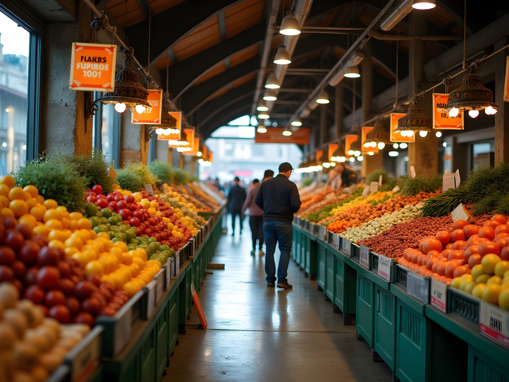 Colorful produce displays at La Vega Central Market in Santiago