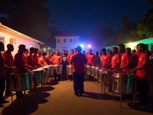 Steel pan orchestra performing at Sunday School in Buccoo, Tobago