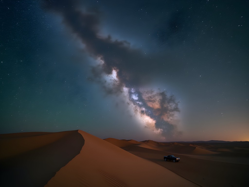 Spectacular Milky Way galaxy visible over Sahara desert dunes in Tunisia