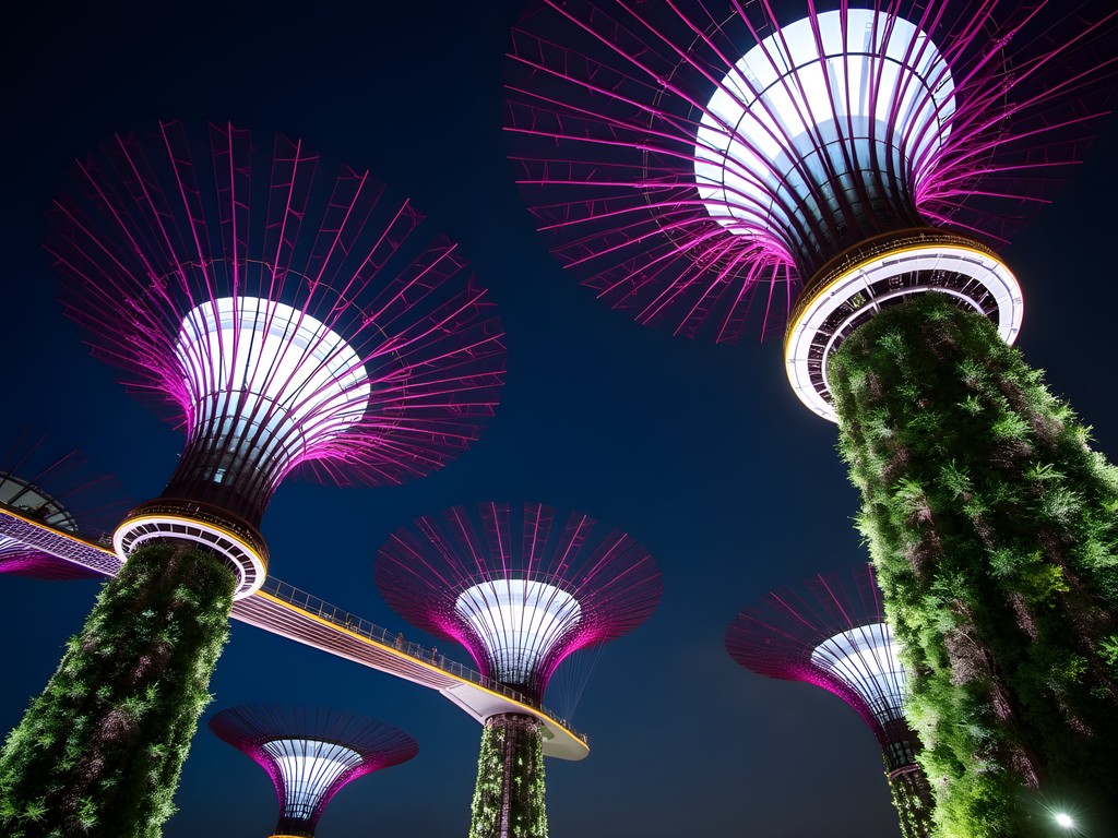 Illuminated Supertrees at Gardens by the Bay Singapore at night