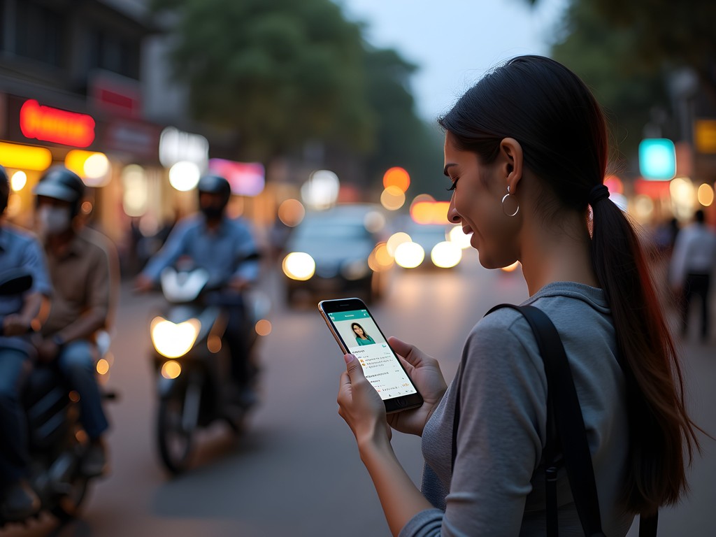 Solo female traveler using rideshare app in Bangalore