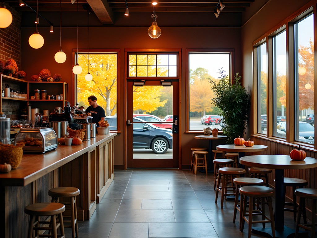 Cozy local cafe in Springdale with fall decorations and coffee