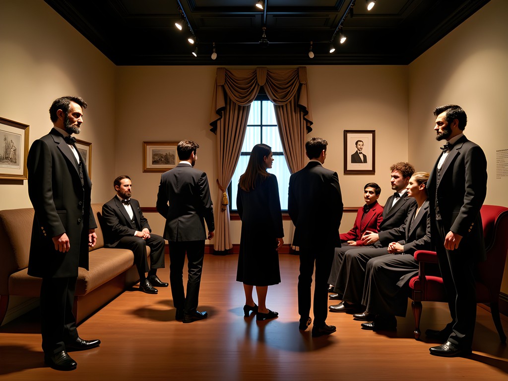 Interactive exhibit at Abraham Lincoln Presidential Museum with historical figures and period settings