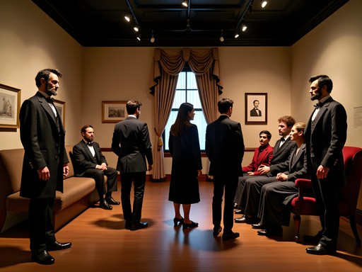Interactive exhibit at Abraham Lincoln Presidential Museum with historical figures and period settings