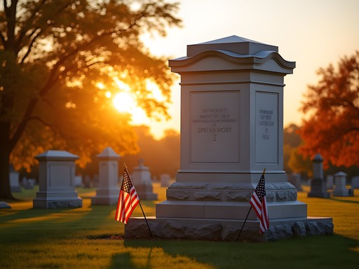 Abraham Lincoln's tomb monument at Oak Ridge Cemetery during golden hour