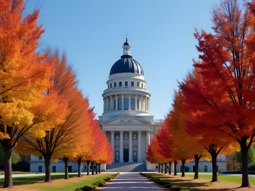 Springfield Illinois State Capitol building surrounded by fall foliage