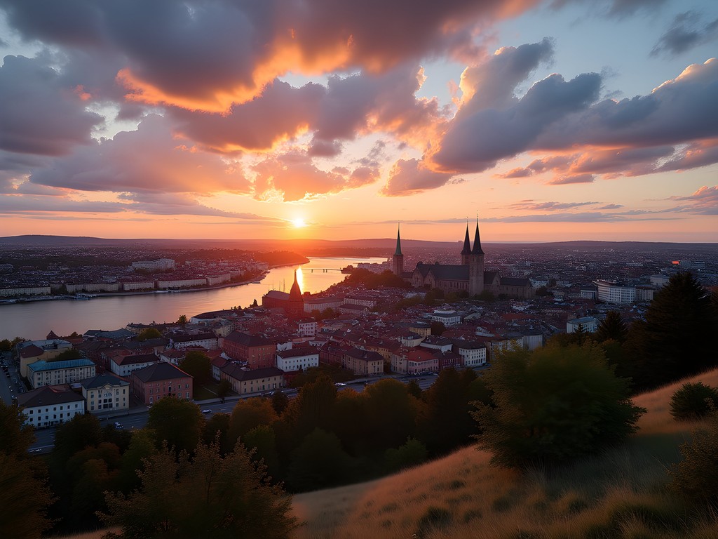 Panoramic sunset view of Stockholm from Monteliusvägen viewpoint on Södermalm island