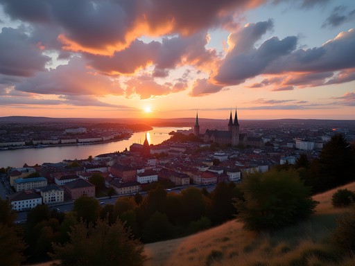 Panoramic sunset view of Stockholm from Monteliusvägen viewpoint on Södermalm island
