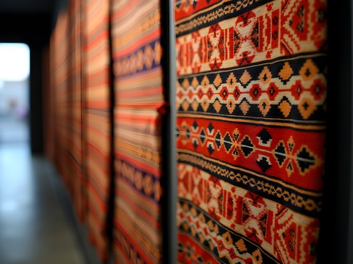 Colorful Bolivian textiles on display at ASUR Museum in Sucre with indigenous weaving techniques