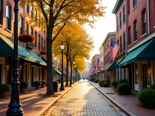 Historic Main Street in Suffolk Virginia with fall decorations