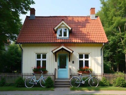 Historic wooden house accommodation in Tartu with bicycles parked outside