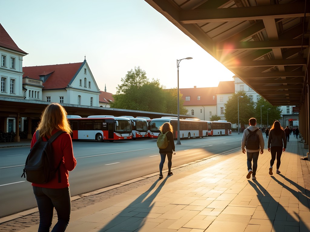 Tartu central bus station with university buildings visible in background