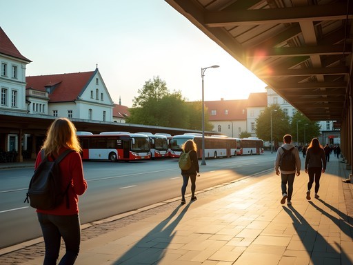 Tartu central bus station with university buildings visible in background