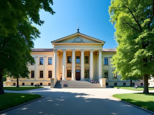 Tartu University's main building with classical columns in summer sunshine