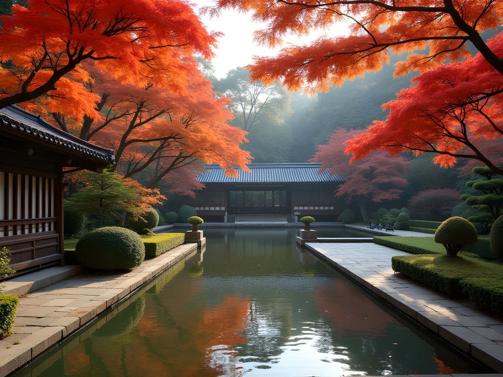 Woman enjoying peaceful moment in Rikugien Garden during autumn foliage season