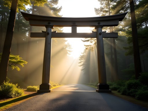 Early morning light at Meiji Shrine with traditional architecture
