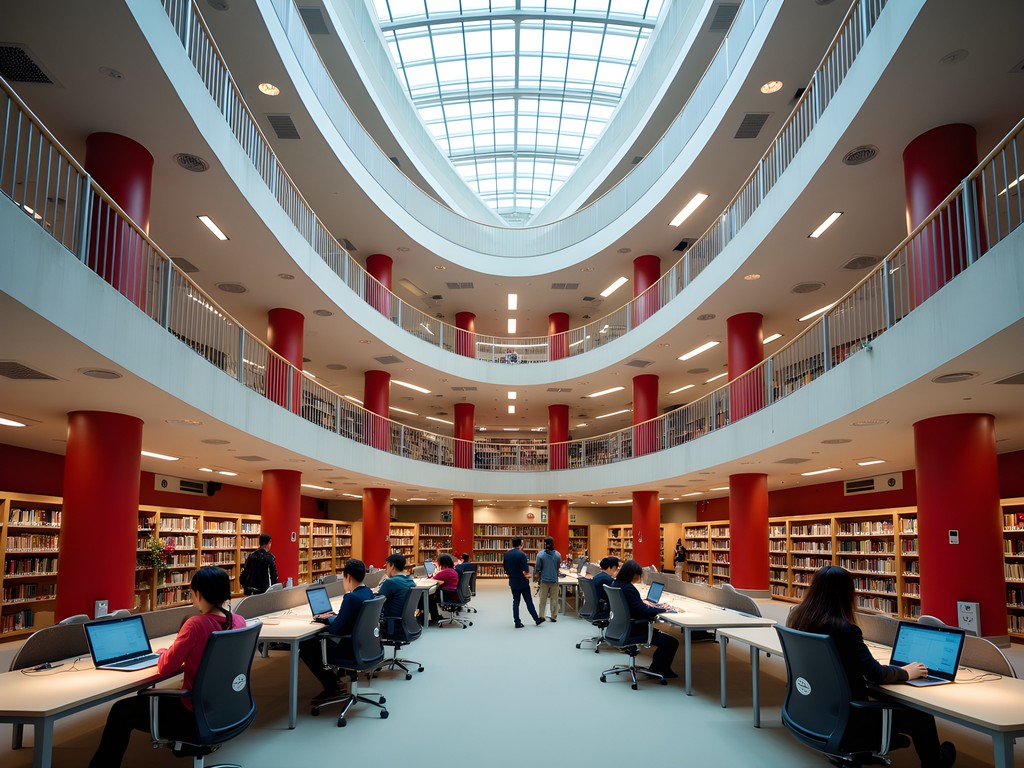 Toronto Reference Library's modern interior with digital nomads working at various stations