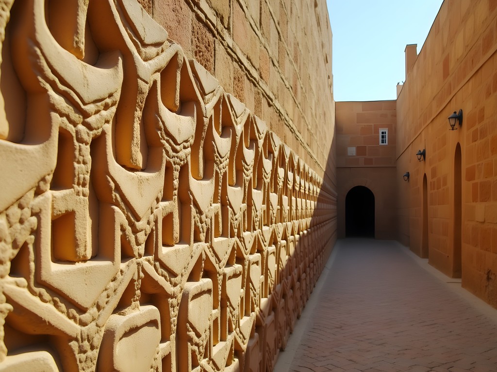 Distinctive geometric brick patterns on buildings in Tozeur's Old Quarter