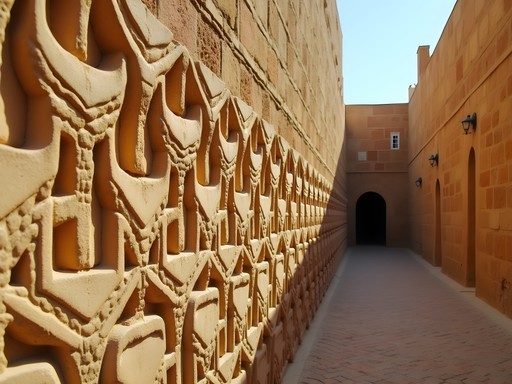 Distinctive geometric brick patterns on buildings in Tozeur's Old Quarter
