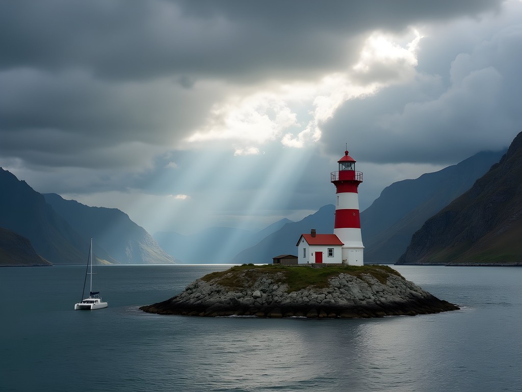 Les Eclaireurs Lighthouse in Beagle Channel with sailing boat