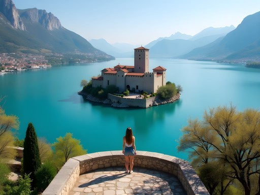 Solo traveler exploring the peninsula of Sirmione on Lake Garda near Verona