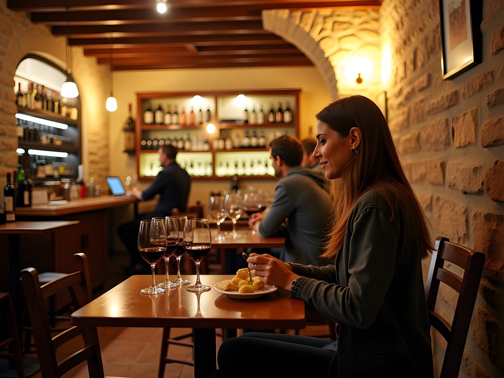 Solo traveler enjoying wine tasting at a traditional Verona enoteca