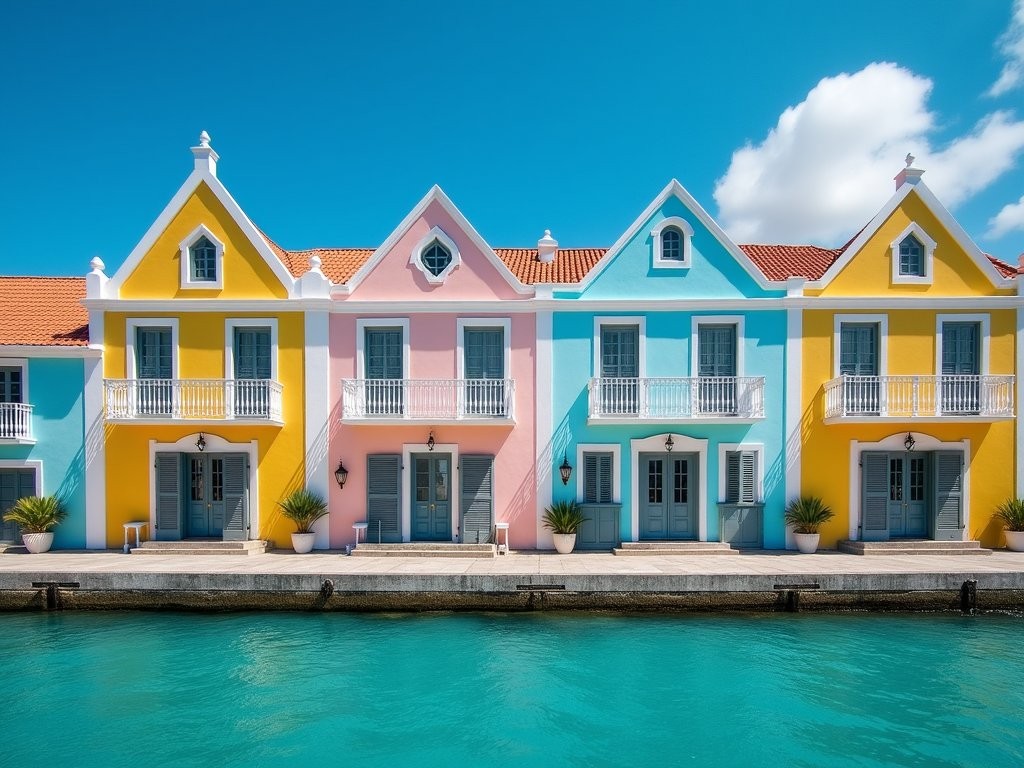 Colorful Dutch colonial buildings of Handelskade waterfront in Willemstad Curaçao