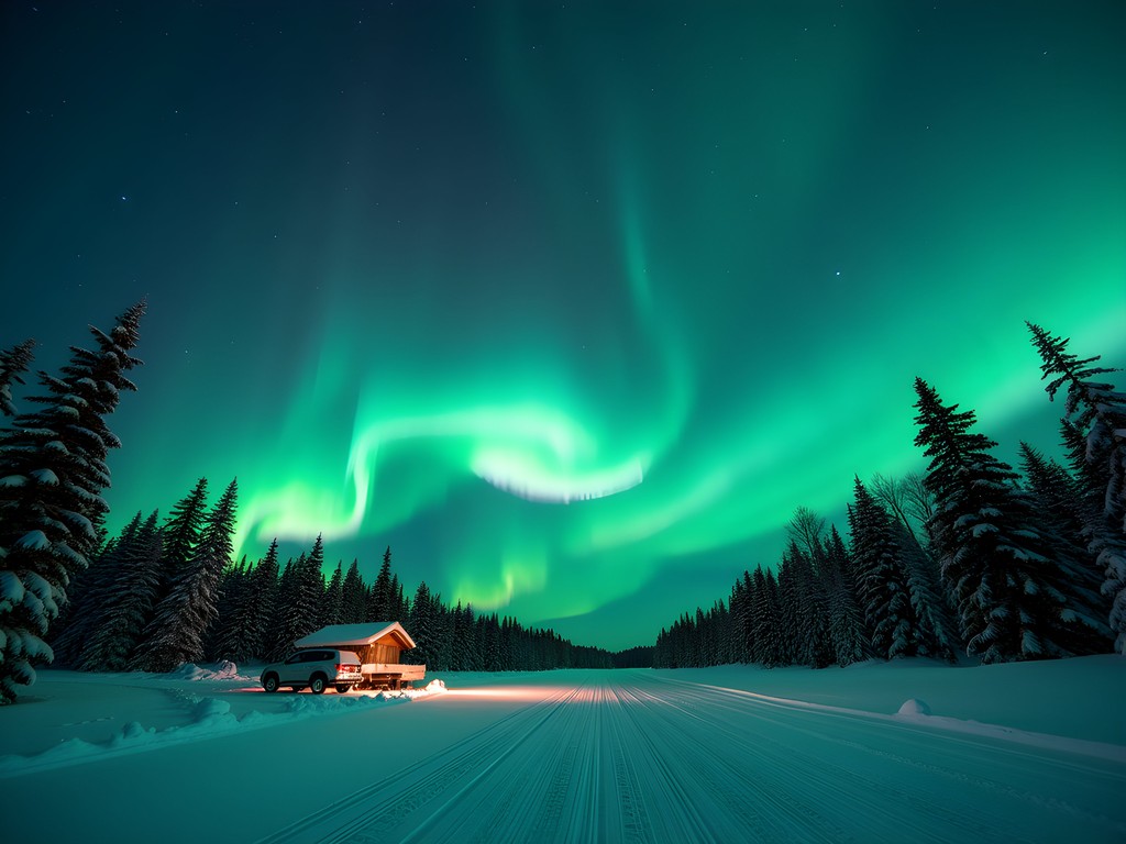 Northern Lights over Ingraham Trail viewpoint near Yellowknife