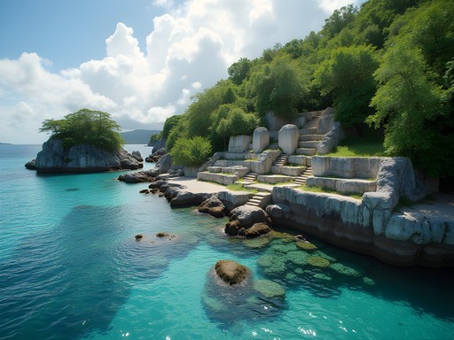 Travel writer Amit Sullivan examining ancient stone structures on a Rock Island in Palau