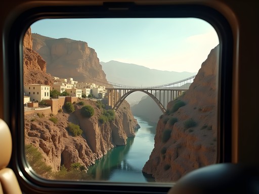 Dramatic view of Constantine's gorge and bridges from approaching bus route