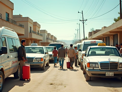 Busy louage (shared taxi) station in Annaba with vehicles departing for Constantine