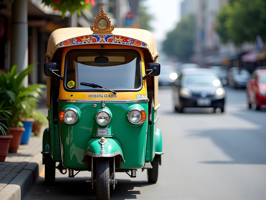 Tourist negotiating with tuk-tuk driver in Bangkok