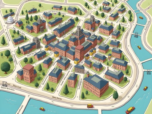 Map showing the five quarters of Belfast with main attractions highlighted