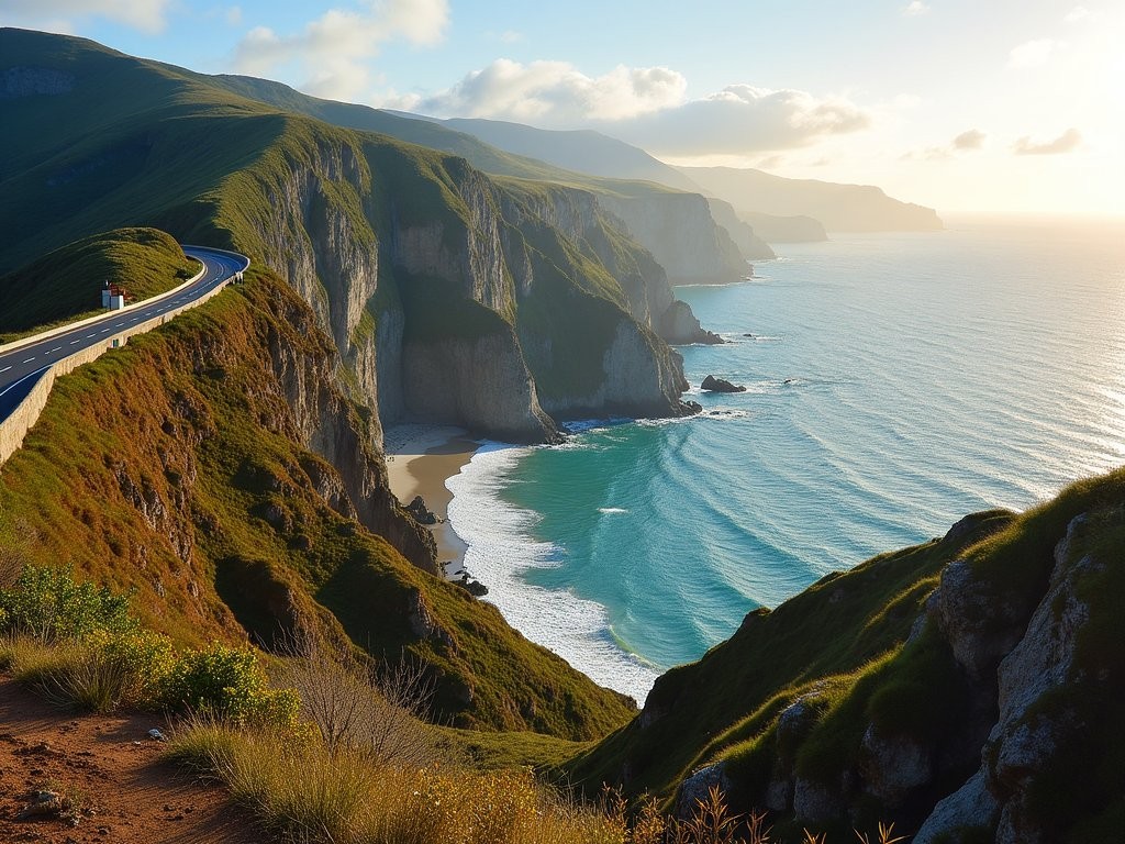Panoramic viewpoint on coastal road between Bilbao and San Sebastian