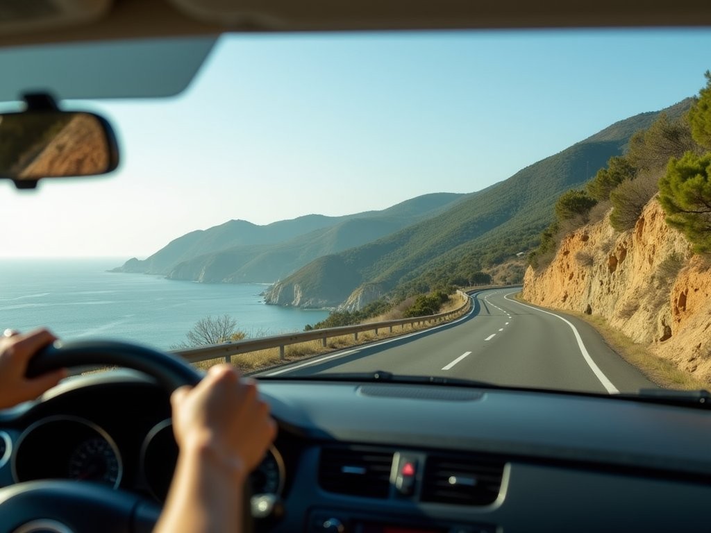 Rideshare journey along Basque Country highway with coastal views
