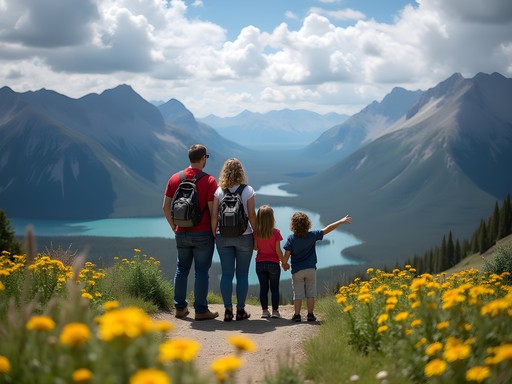 Family enjoying spectacular view from Beartooth Highway overlook