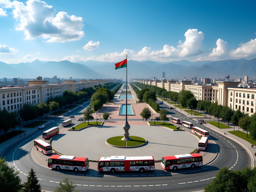 Ala-Too Square in Bishkek with various transportation options visible