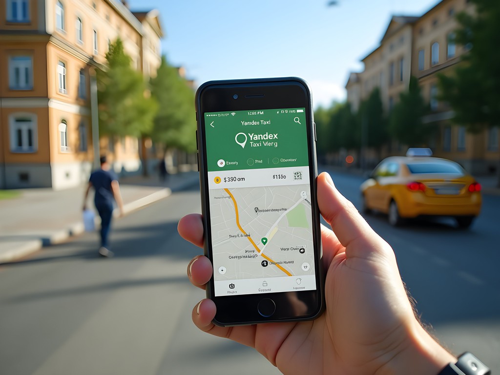 Hand holding smartphone with Yandex Taxi app open in Bishkek