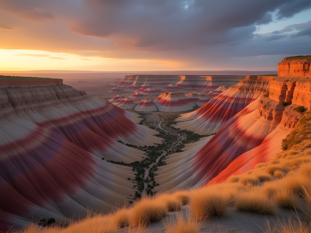 Painted Canyon overlook at Theodore Roosevelt National Park during golden hour