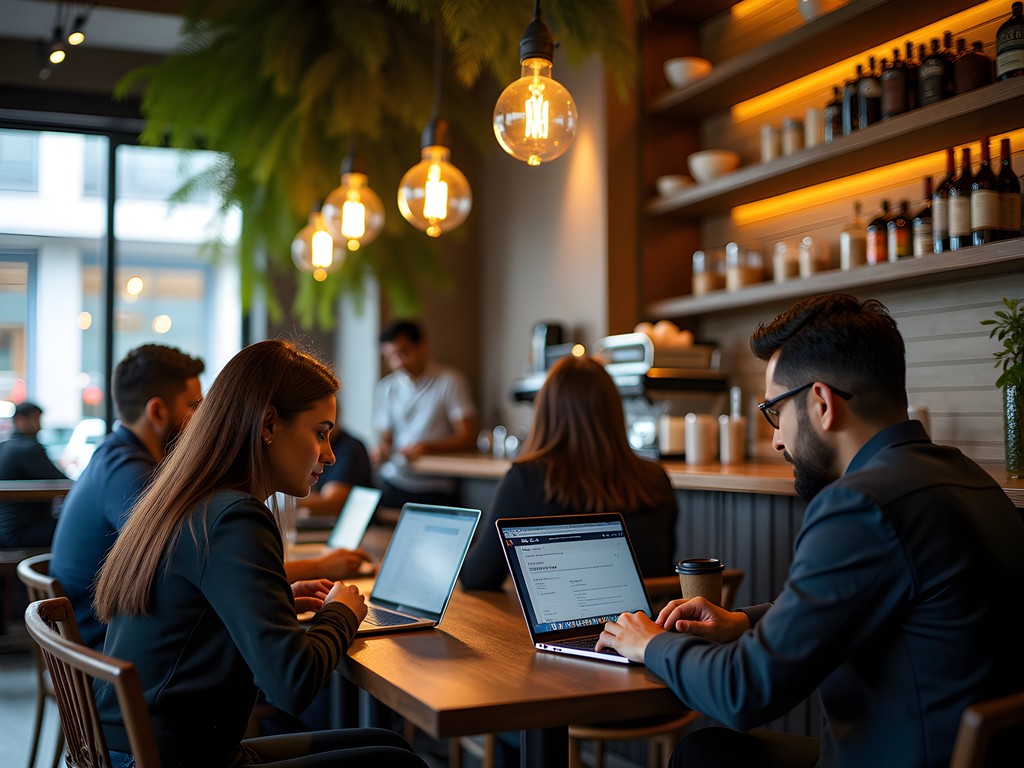 Digital nomad working from Juan Valdez coffee shop in Bogotá