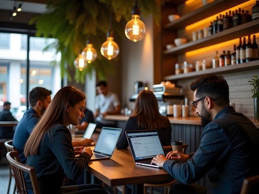 Digital nomad working from Juan Valdez coffee shop in Bogotá