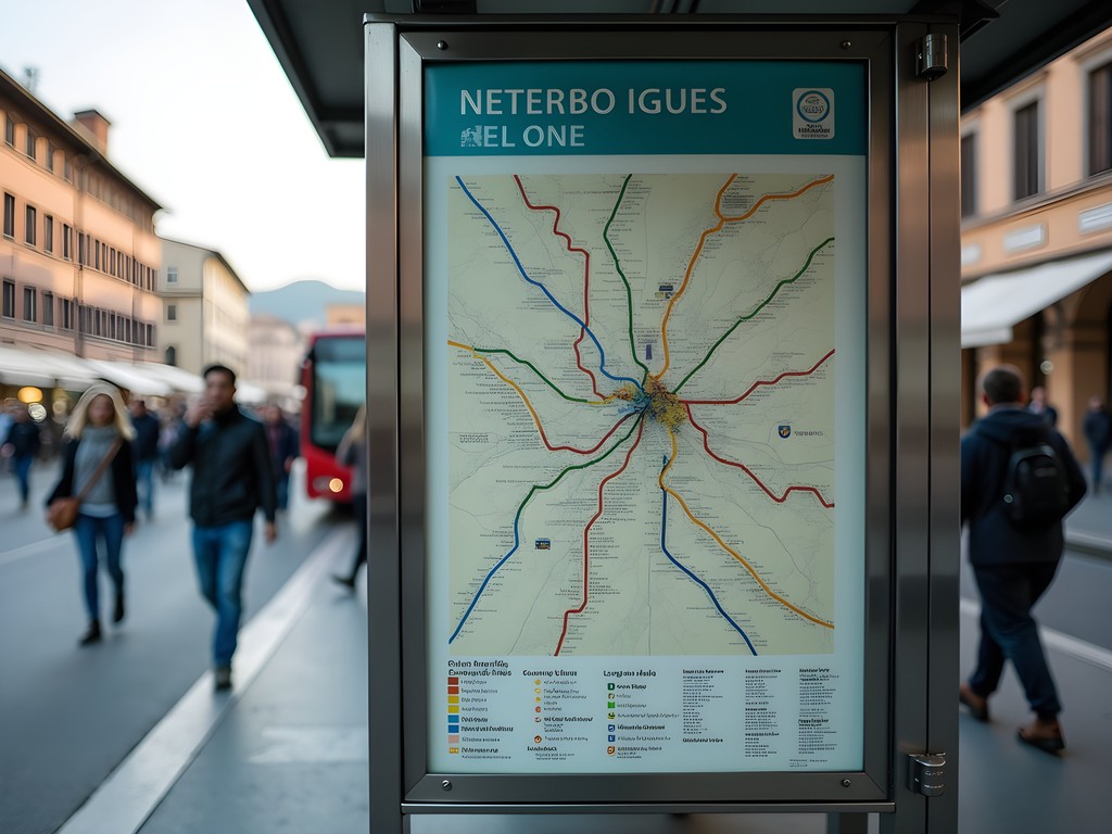 Bologna's comprehensive bus network map with main routes highlighted