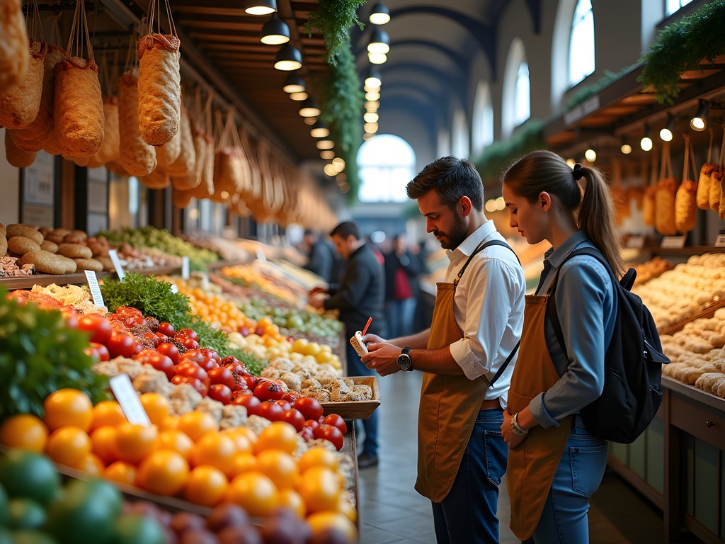 Student traveler selecting affordable picnic supplies at Bologna's Mercato delle Erbe