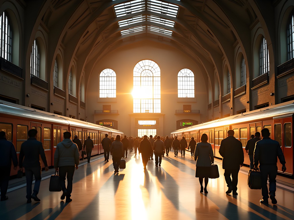 The bustling interior of Bologna Centrale train station in early morning light