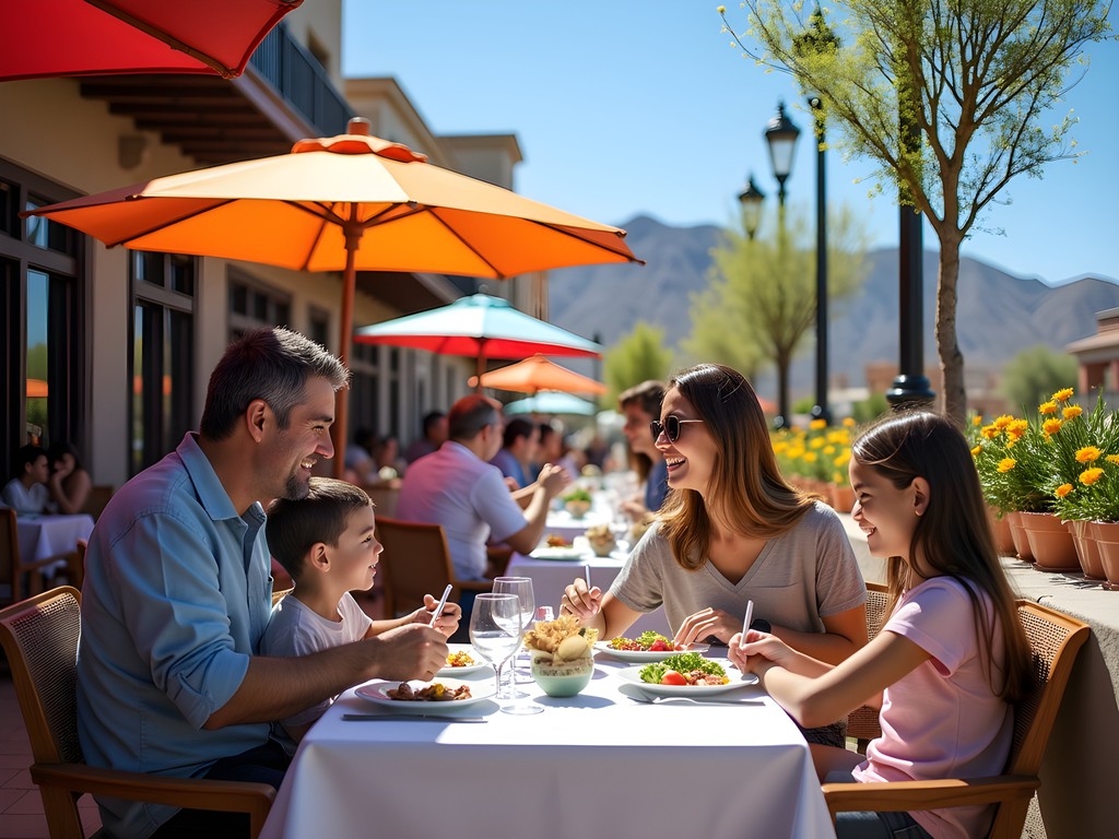 Family enjoying outdoor dining at a restaurant in Boulder City