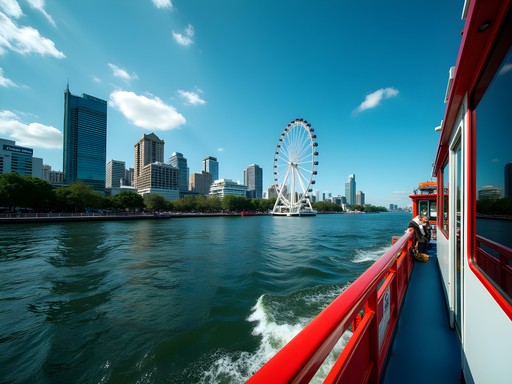 View of Brisbane's South Bank cultural precinct from CityCat ferry