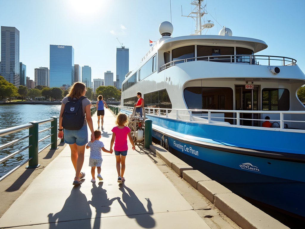 Family with children boarding Brisbane CityCat ferry
