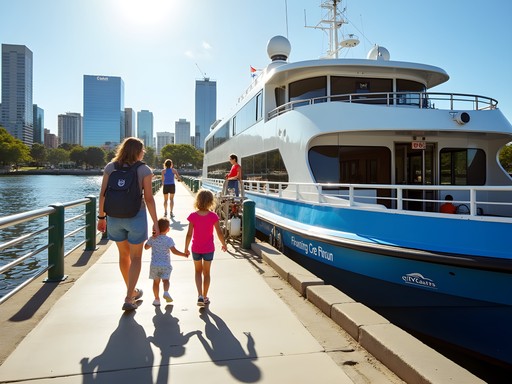 Family with children boarding Brisbane CityCat ferry