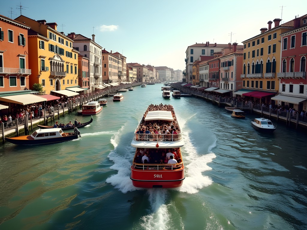 Venice vaporetto water bus navigating the busy Grand Canal