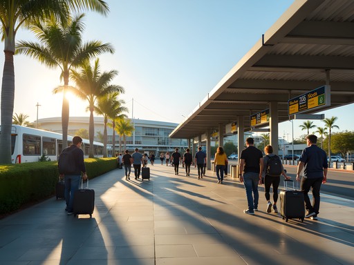 Gold Coast Airport transportation hub with buses and shuttle services
